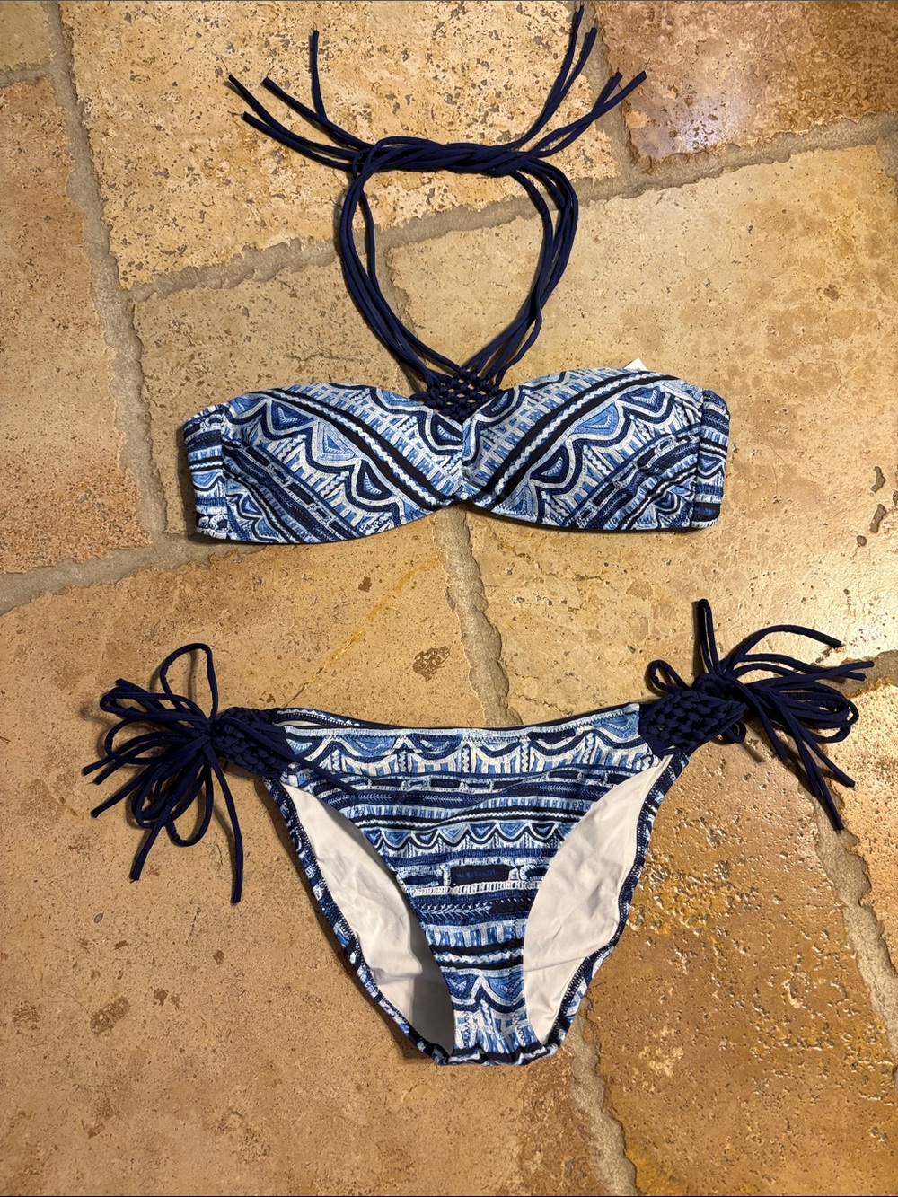 Nanette Lepore Blue and White Patterned Bandeau Bikini
